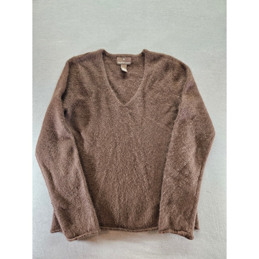 Fenn Wright Manson Brown Angora Lambswool Blend V-Neck Fuzzy Sweater Womens M